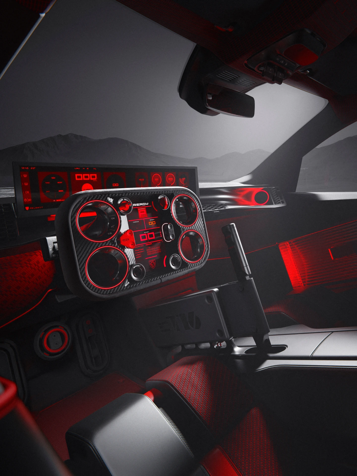 PEUGEOT E-T16 Concept, digitales PEUGEOT i‑Cockpit® der nächsten Generation mit performanceorientiertem Hypersquare®